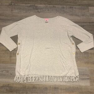 Lilly Pulitzer Ramona Women's Pullover Sweater Heather Gray Fringe Bottom Size L
